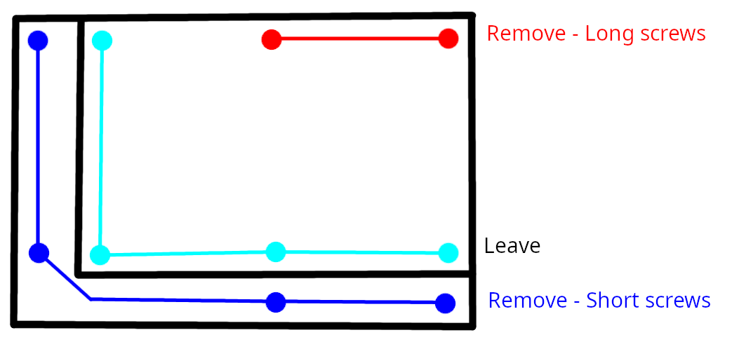 Diagram showing which screws to remove.